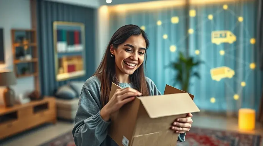 تصویری الهام‌بخش از اهمیت پردازش سریع سفارشات آنلاین و تاثیر آن بر تجربه و وفاداری مشتری در کسب‌وکارهای اینترنتی، با جلوه‌هایی از فرهنگ فارسی و رضایت مشتری.